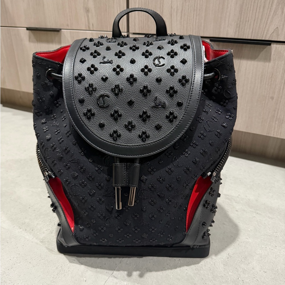 Christian Louboutin Black and Red Studded Backpack